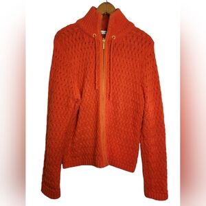 Liz & Co Orange Cable Knit Zip Cardigan Sweater Vintage • Size Large